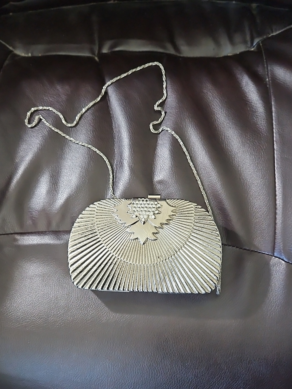 Metallic Silver Tone   Evening Clutch with Chain Strap